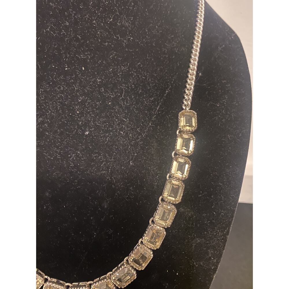 Vtg Signed Fossil Gold Tone Emerald Cut Smokey Topaz Amber Rhinestone Necklace - Picture 4 of 5